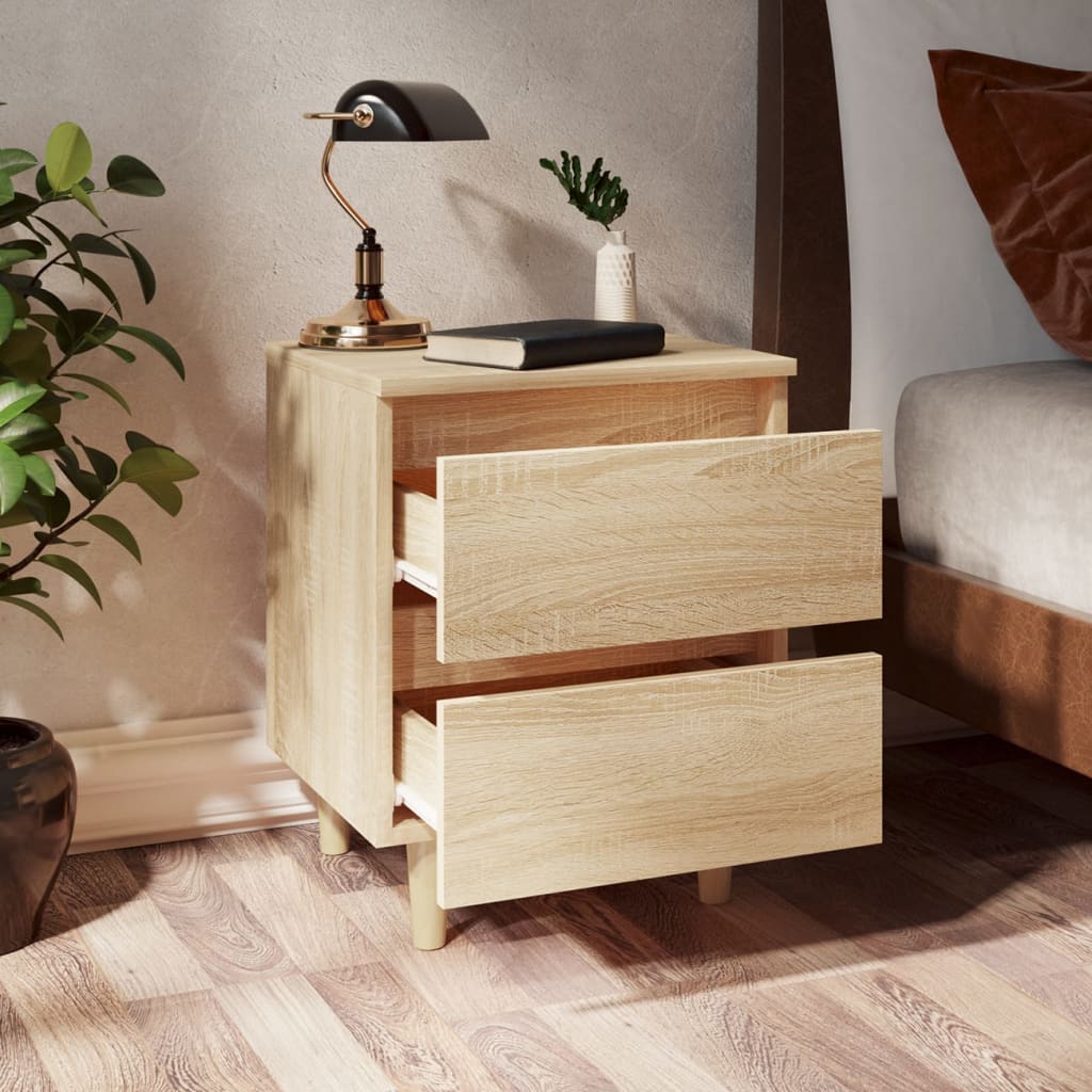 Sonoma Oak Bed Cabinets with Solid Pinewood Legs, 2 Pcs, 40x35x50 cm