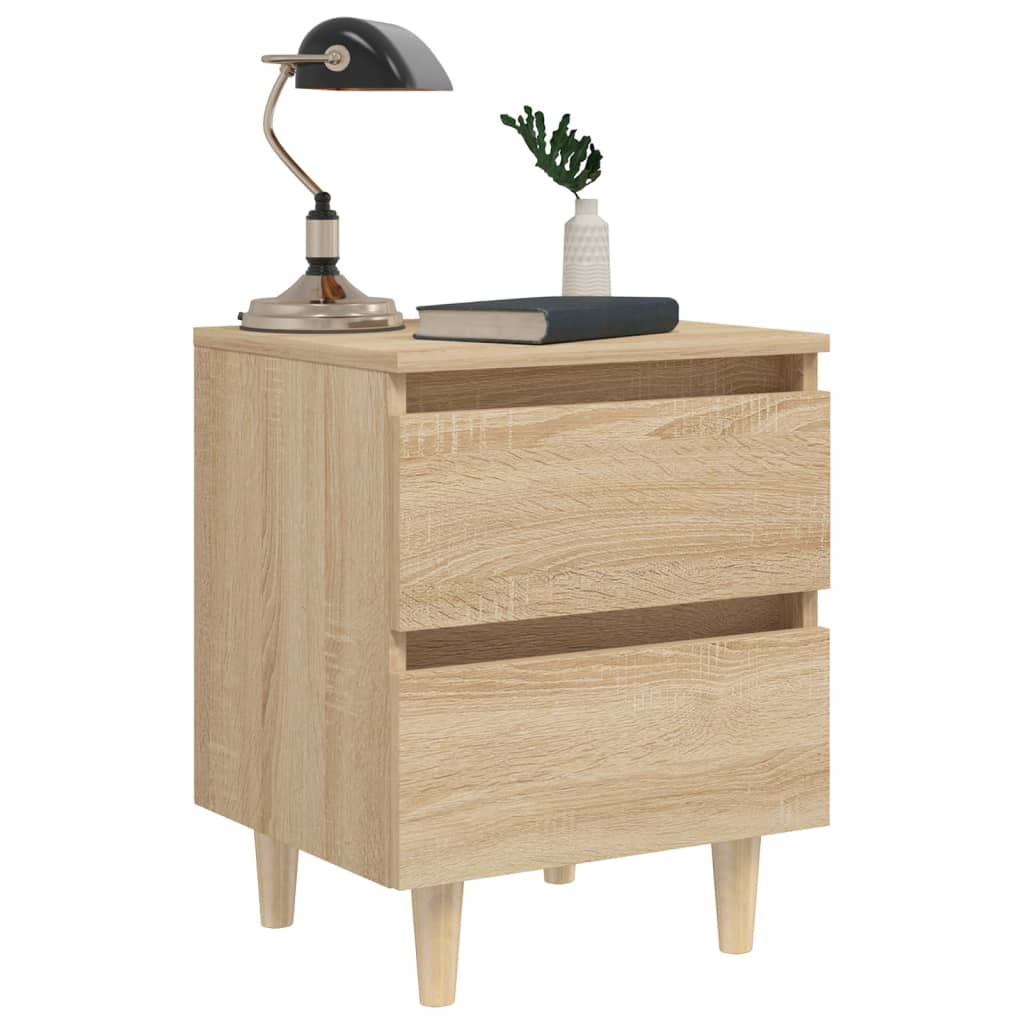 Sonoma Oak Bed Cabinets with Solid Pinewood Legs, 2 Pcs, 40x35x50 cm