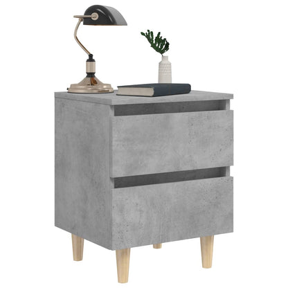 Concrete Grey Bed Cabinet with Solid Pine Legs, 40x35x50 cm