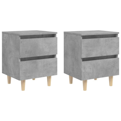Concrete Grey Bed Cabinets with Solid Pinewood Legs - Set of 2