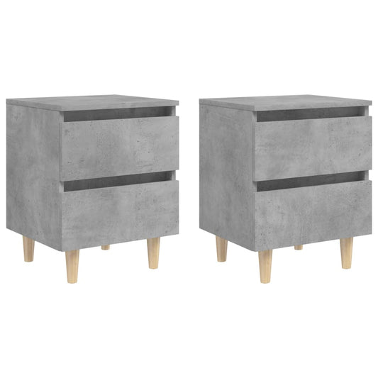Concrete Grey Bed Cabinets with Solid Pinewood Legs - Set of 2