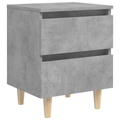 Concrete Grey Bed Cabinets with Solid Pinewood Legs - Set of 2