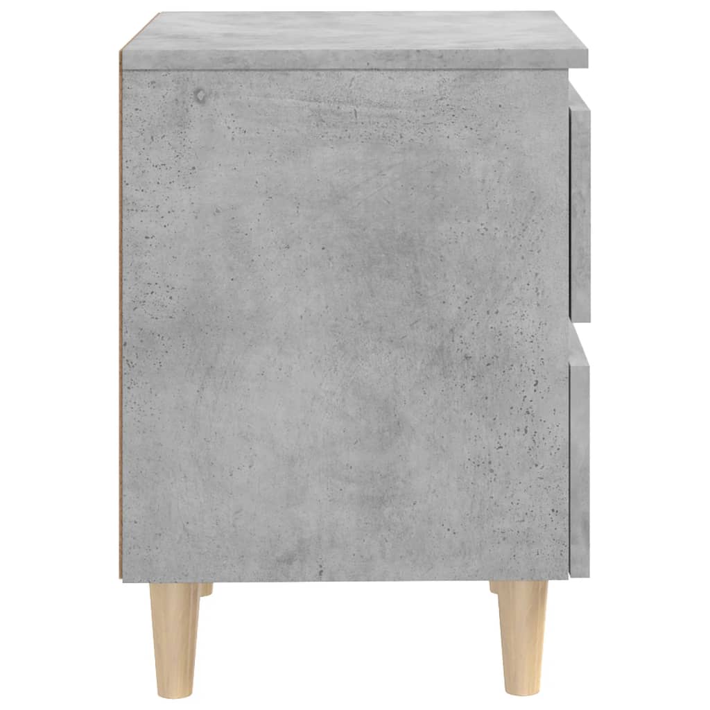 Concrete Grey Bed Cabinets with Solid Pinewood Legs - Set of 2