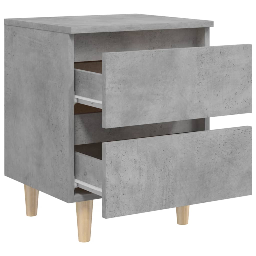 Concrete Grey Bed Cabinets with Solid Pinewood Legs - Set of 2