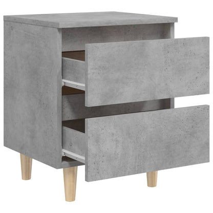 Concrete Grey Bed Cabinets with Solid Pinewood Legs - Set of 2