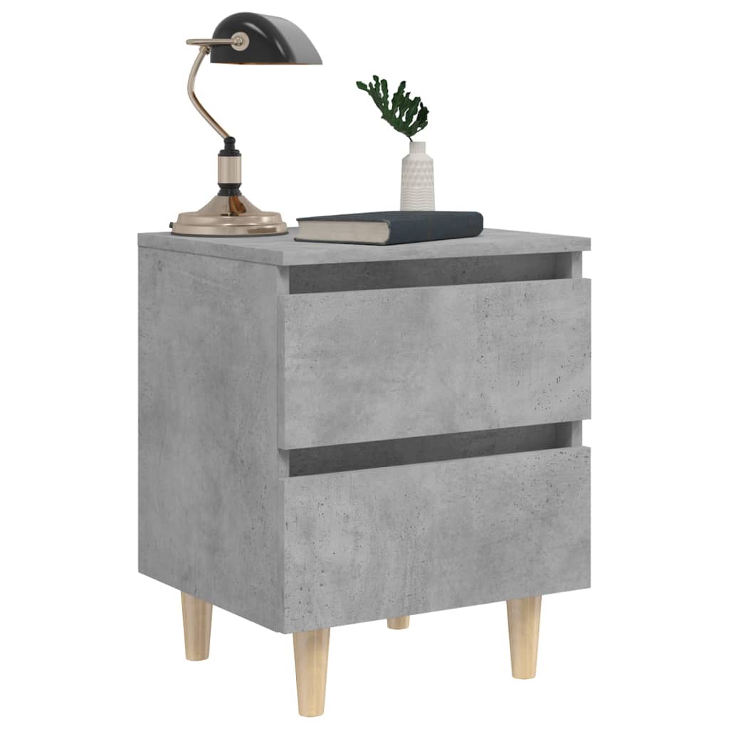 Concrete Grey Bed Cabinets with Solid Pinewood Legs - Set of 2