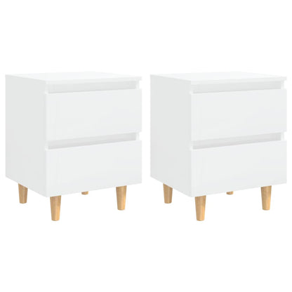 High Gloss White Bed Cabinets, Pinewood Legs, 2pcs, 40x35x50cm