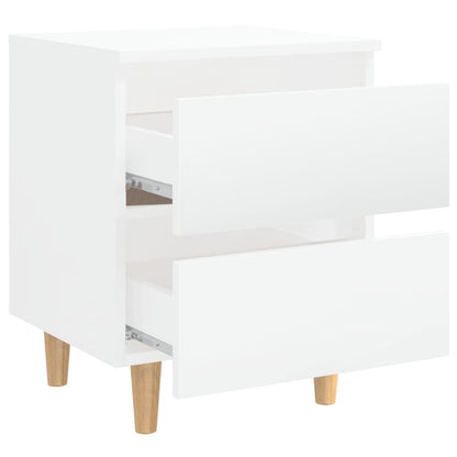High Gloss White Bed Cabinets, Pinewood Legs, 2pcs, 40x35x50cm