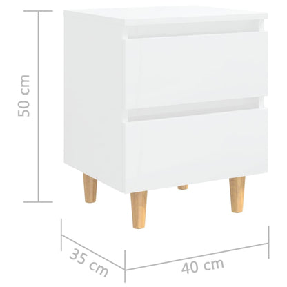 High Gloss White Bed Cabinets, Pinewood Legs, 2pcs, 40x35x50cm