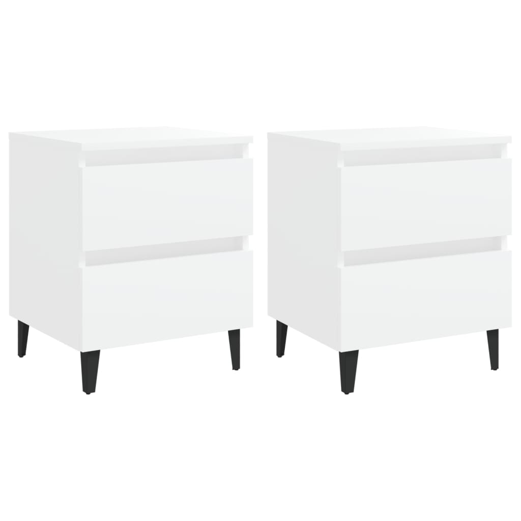 White Engineered Wood Bed Cabinets, Set of 2, 40x35x50 cm