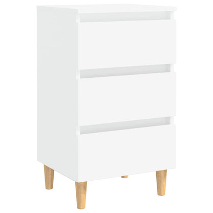 White Bed Cabinet with Solid Wood Legs - 40x35x69 cm