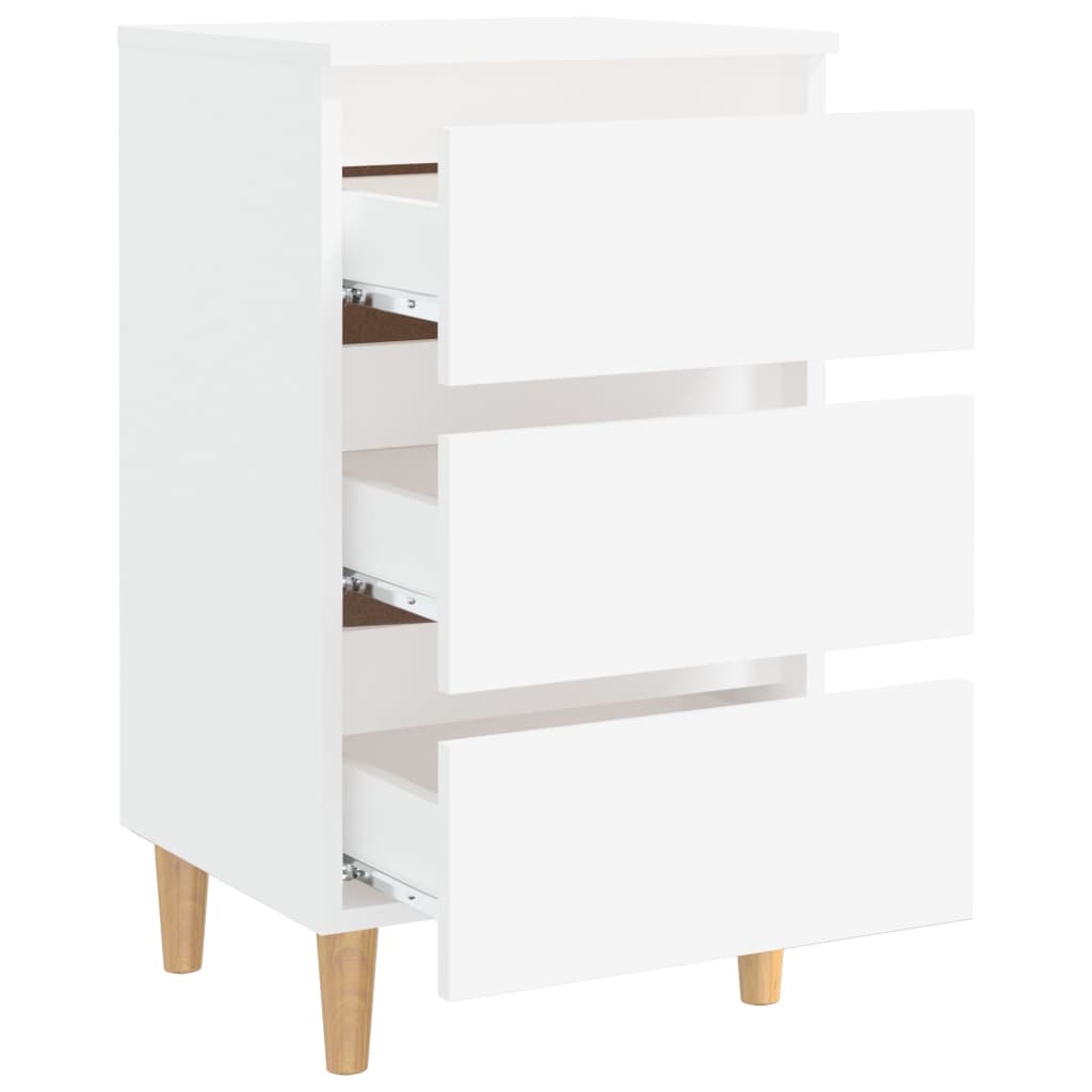 White Bed Cabinet with Solid Wood Legs - 40x35x69 cm