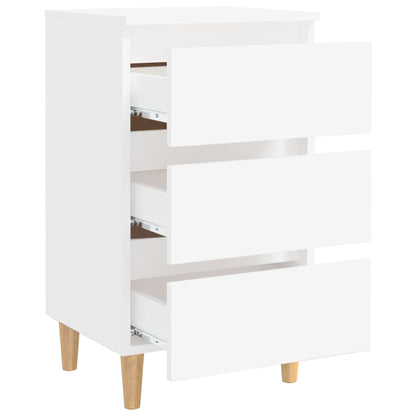 White Bed Cabinet with Solid Wood Legs - 40x35x69 cm