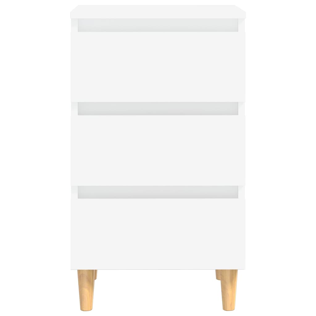 White Bed Cabinet with Solid Wood Legs - 40x35x69 cm