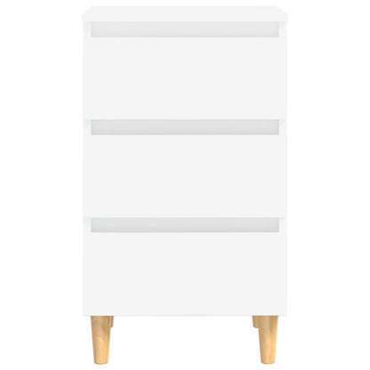 White Bed Cabinet with Solid Wood Legs - 40x35x69 cm