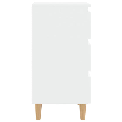 White Bed Cabinet with Solid Wood Legs - 40x35x69 cm