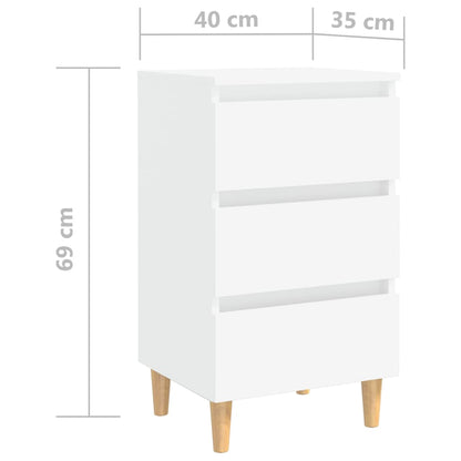 White Bed Cabinet with Solid Wood Legs - 40x35x69 cm