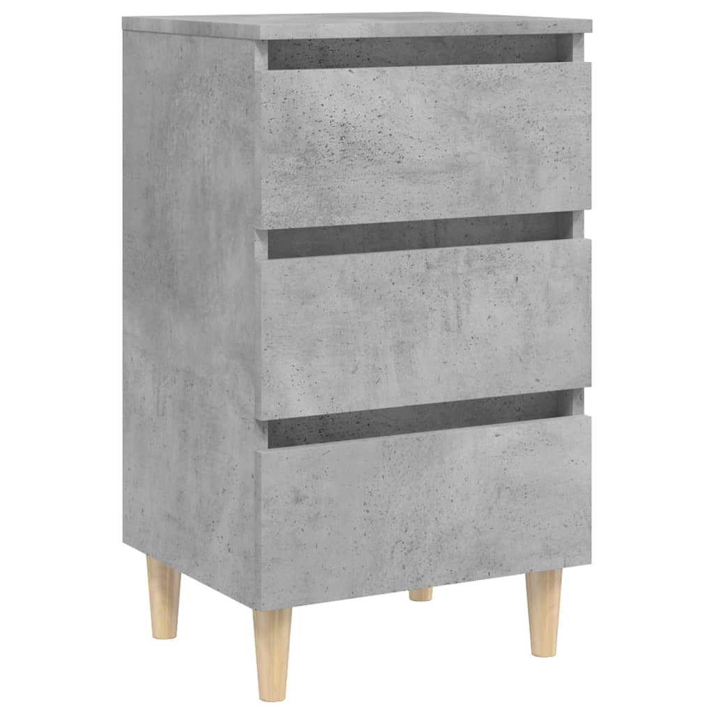 Concrete Grey Bed Cabinet with Solid Wood Legs - 40x35x69 cm