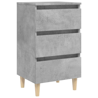 Concrete Grey Bed Cabinet with Solid Wood Legs - 40x35x69 cm