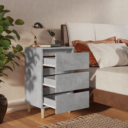 Concrete Grey Bed Cabinet with Solid Wood Legs - 40x35x69 cm