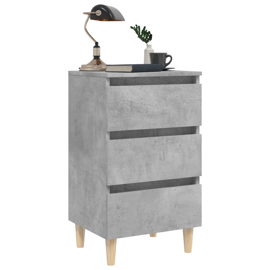Concrete Grey Bed Cabinet with Solid Wood Legs - 40x35x69 cm