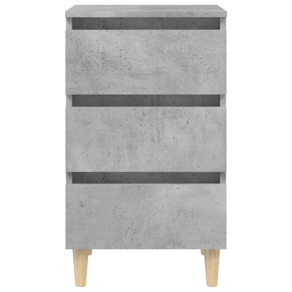Concrete Grey Bed Cabinet with Solid Wood Legs - 40x35x69 cm