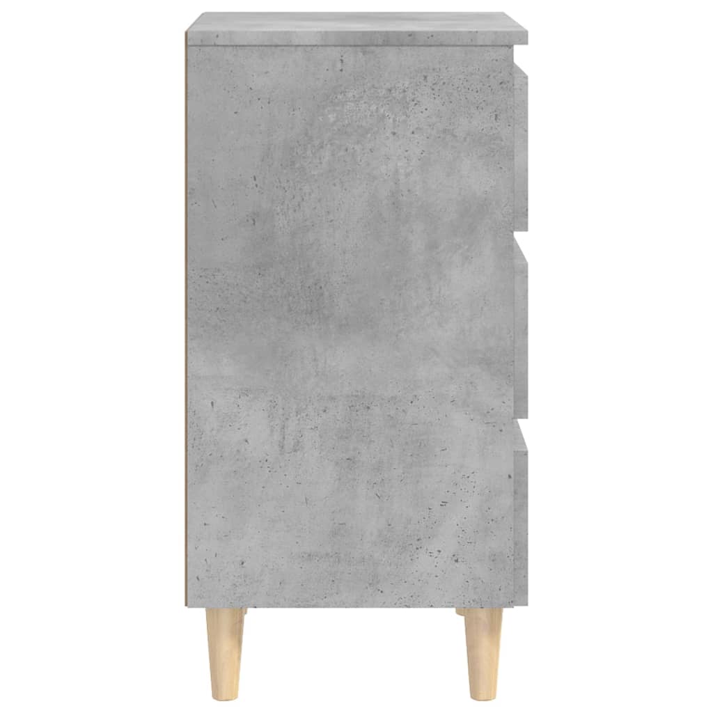 Concrete Grey Bed Cabinet with Solid Wood Legs - 40x35x69 cm
