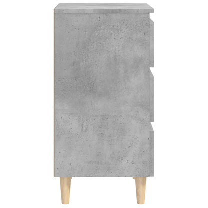 Concrete Grey Bed Cabinet with Solid Wood Legs - 40x35x69 cm