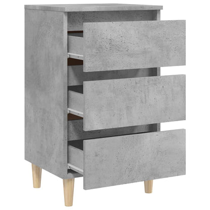 Concrete Grey Bed Cabinet with Solid Wood Legs - 40x35x69 cm
