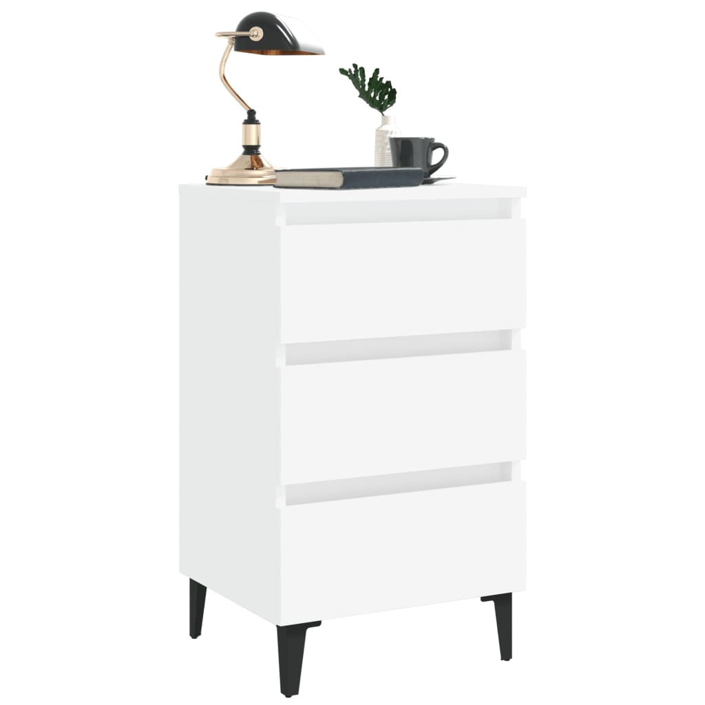 White Bed Cabinet with Metal Legs - 40x35x69 cm Modern Design