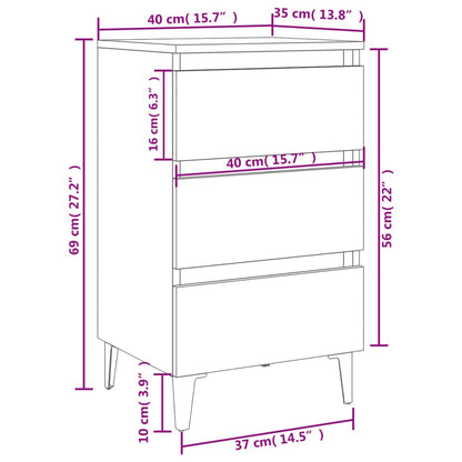 White Bed Cabinet with Metal Legs - 40x35x69 cm Modern Design