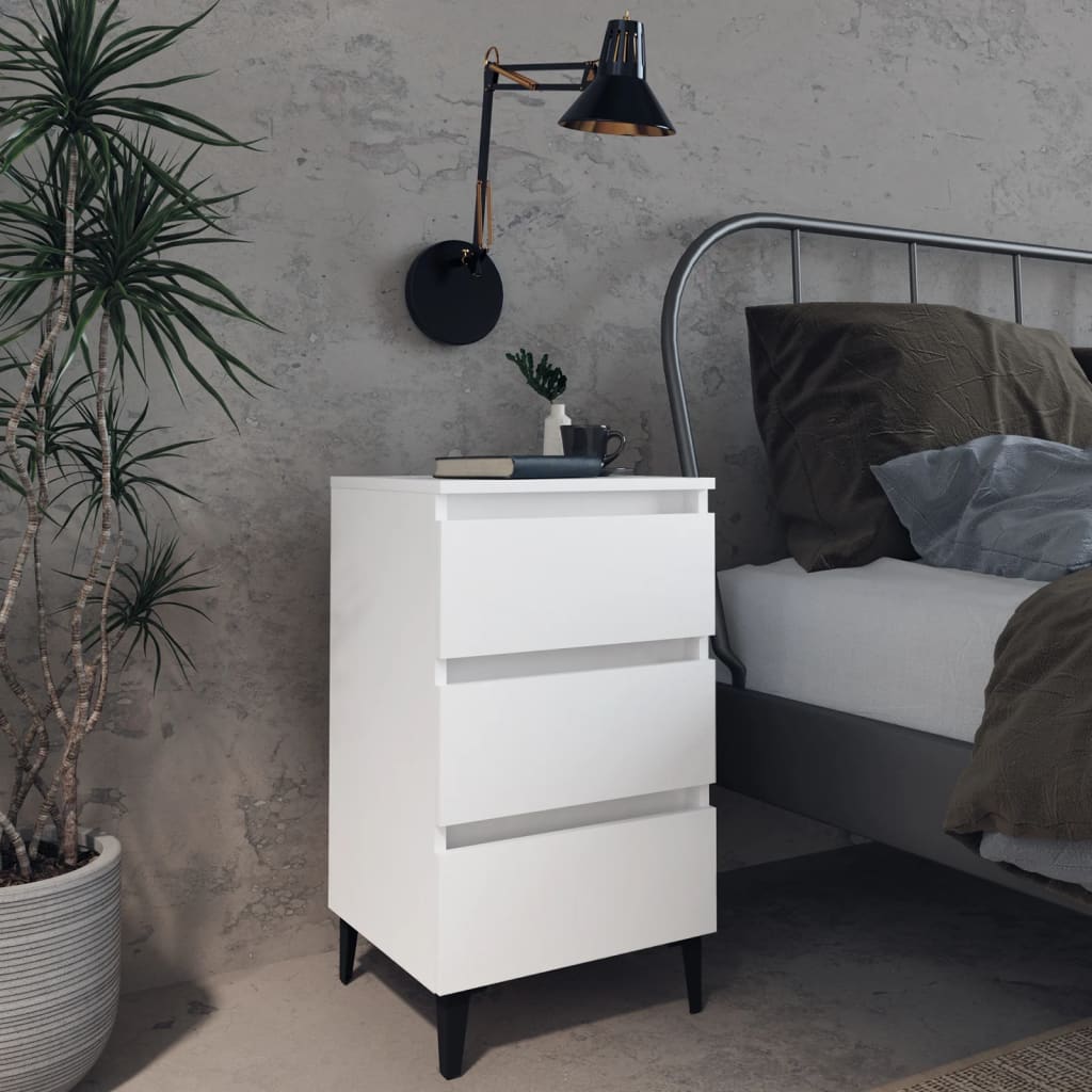 White Bed Cabinet with Metal Legs - 40x35x69 cm Modern Design