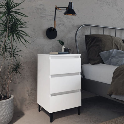 White Bed Cabinet with Metal Legs - 40x35x69 cm Modern Design