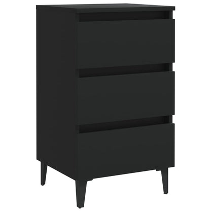 Black Bed Cabinet with Metal Legs - 40x35x69 cm Laminated Finish