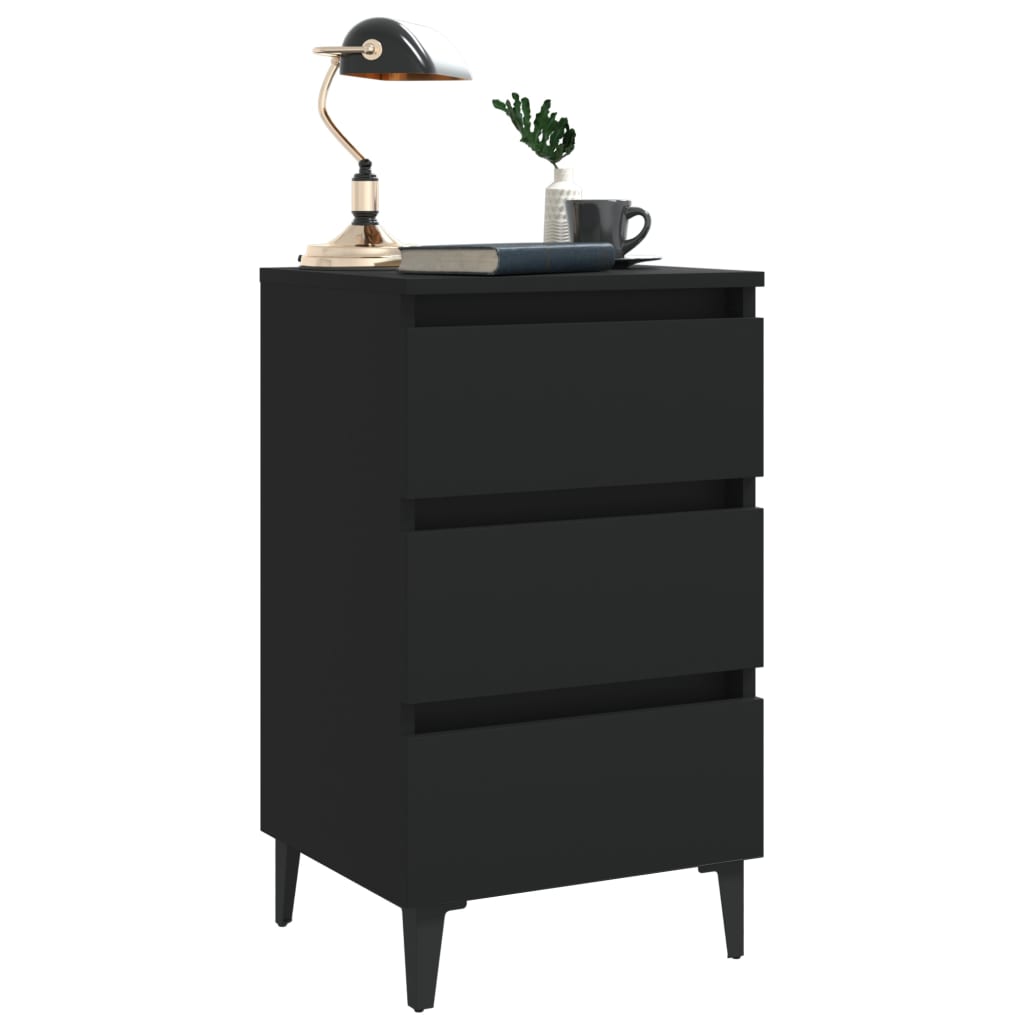 Black Bed Cabinet with Metal Legs - 40x35x69 cm Laminated Finish