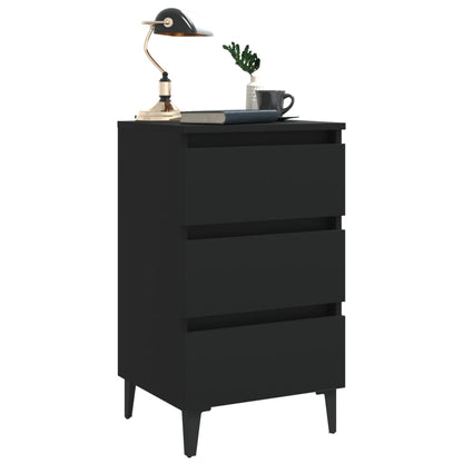 Black Bed Cabinet with Metal Legs - 40x35x69 cm Laminated Finish