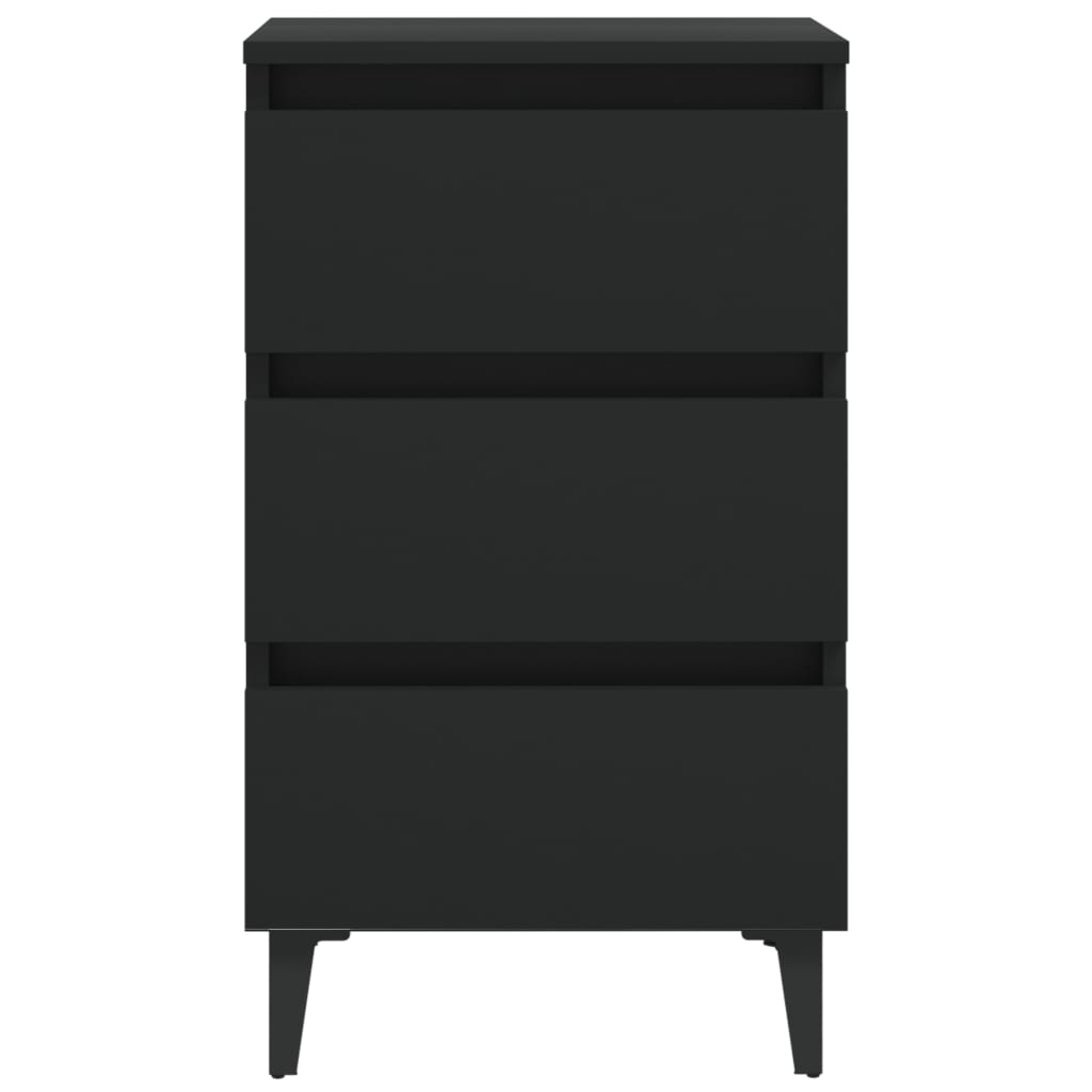 Black Bed Cabinet with Metal Legs - 40x35x69 cm Laminated Finish