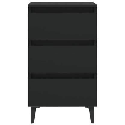 Black Bed Cabinet with Metal Legs - 40x35x69 cm Laminated Finish