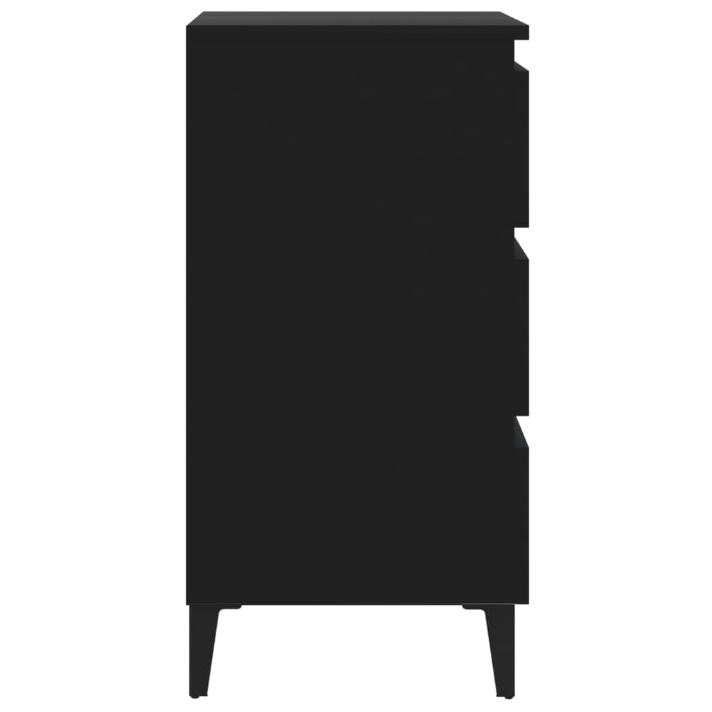 Black Bed Cabinet with Metal Legs - 40x35x69 cm Laminated Finish