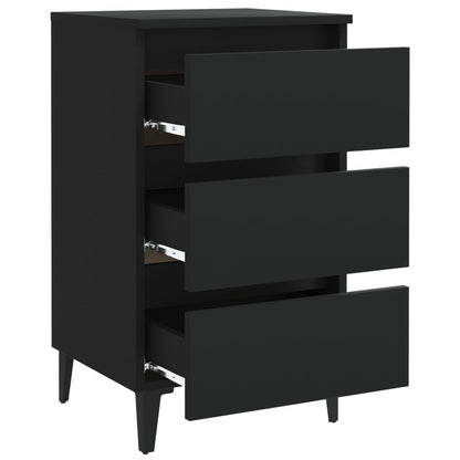 Black Bed Cabinet with Metal Legs - 40x35x69 cm Laminated Finish