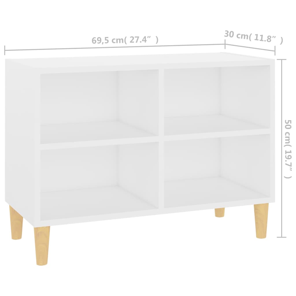 TV Cabinet with Solid Wood Legs White 69.5x30x50 cm