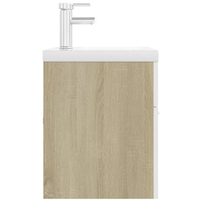 Sink Cabinet with Built-in Basin White and Sonoma Oak Engineered Wood
