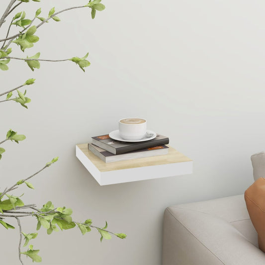 Oak & White MDF Floating Wall Shelf - 23x23.5x3.8 cm