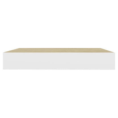 Oak & White Floating Wall Shelves Set - 23cm MDF, 2 Pcs