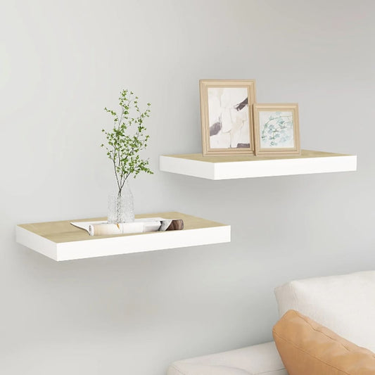 Oak & White Floating Wall Shelves Set - 40x23x3.8 cm MDF