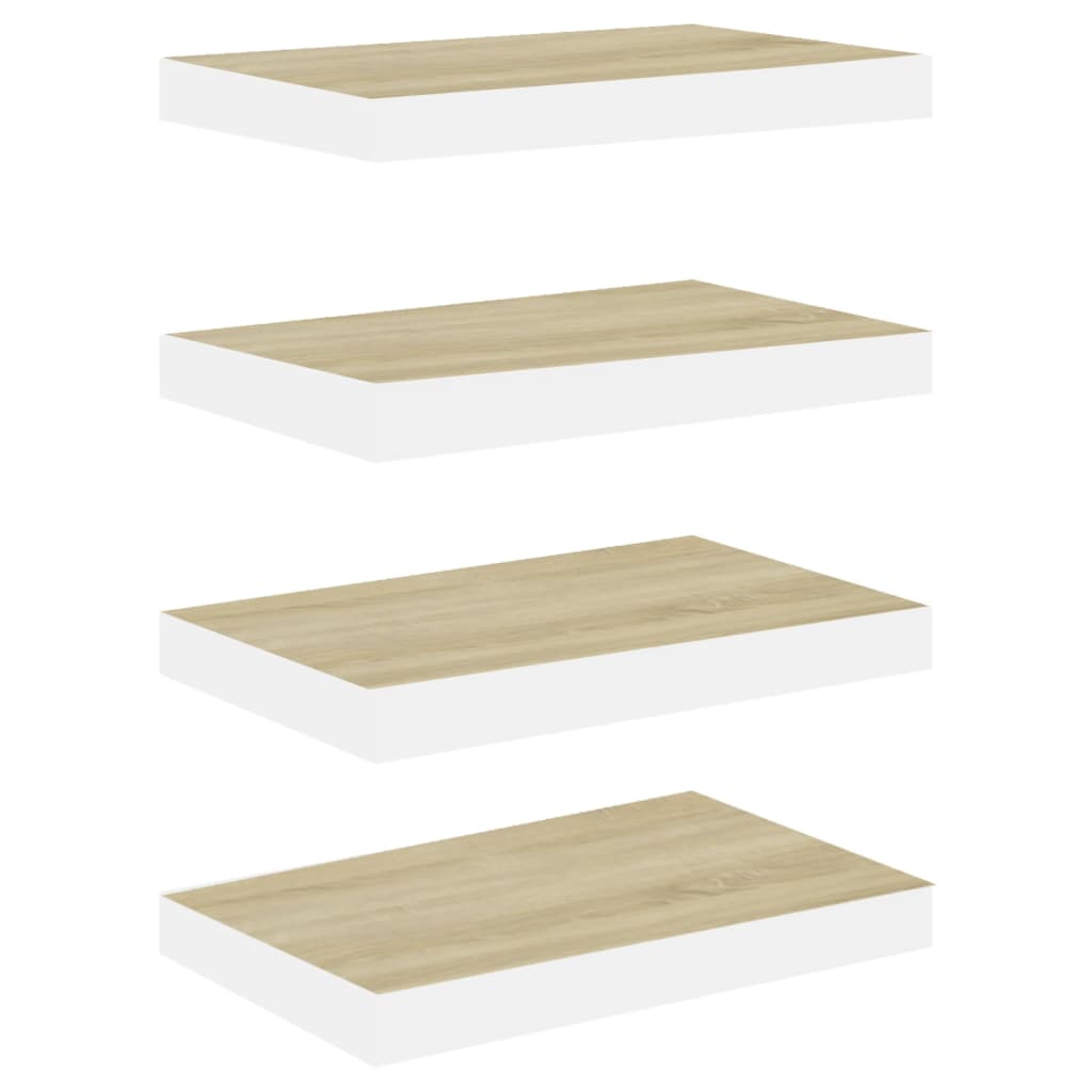 Oak & White MDF Floating Wall Shelves Set of 4 - 40x23 cm