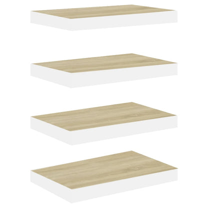 Oak & White MDF Floating Wall Shelves Set of 4 - 40x23 cm