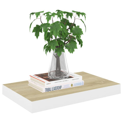 Oak & White MDF Floating Wall Shelves Set of 4 - 40x23 cm