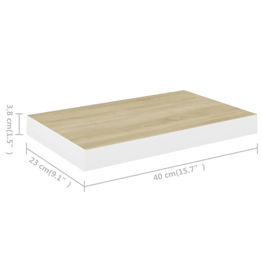 Oak & White MDF Floating Wall Shelves Set of 4 - 40x23 cm