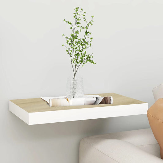 Oak & White Floating Wall Shelf 50x23x3.8 cm MDF – Stylish Storage